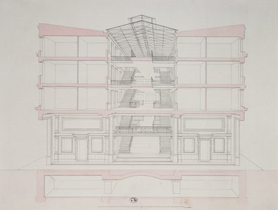 Querschnitt eines Hauses in der Napoleon-Wohnsiedlung, 58 rue Rochechouart, Paris, 1849 von French School