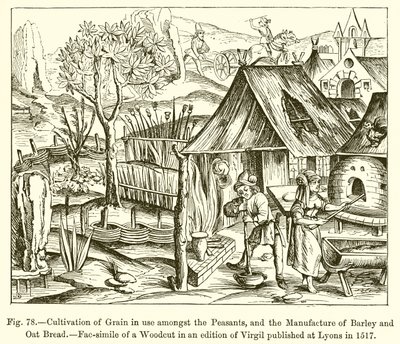 Getreideanbau bei den Bauern und Herstellung von Gersten- und Haferbrot von French School