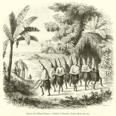 Tänze der Yagua-Indianer (Gravur) von French School