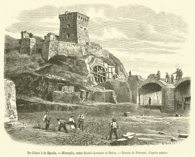 Von Genua nach La Spezia, Moneglia, zwischen Sestri-Levante und Deiva (Stich) von French School