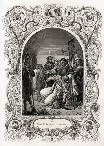 Tod der Päpstin Johanna (Pontifikat von 855 bis 858). Gravur zur Illustration der Histoire des papes von Maurice Lachatre (1814-1900), Librairie du progrès, Paris von French School