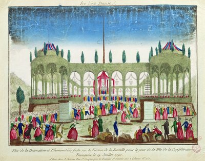 Dekoration und Beleuchtung der Bastille für das Fest der Föderation, 14. Juli 1790 von French School