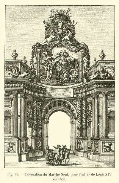 Dekoration des Marché-Neuf für den Einzug von Ludwig XIV. im Jahr 1660 von French School
