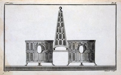 Entwurf von Pugin, aus einem Musterbuch für neoklassizistische Metallarbeiten zusammengestellt von Duhamel, ca. 1770er-80er Jahre von French School