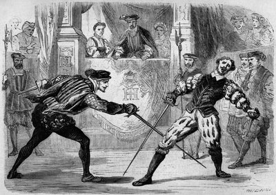 Duell zwischen Francois de Vivonne de la Chataigneraie und Guy de Chabot, Baron de Jarnac, Saint Germain en Laye, Frankreich 10. Juli von French School