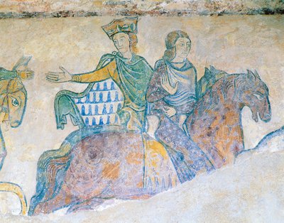 Eleonore von Aquitanien, Königin von England und ihre Schwiegertochter Isabella von Angoulême zu Pferd von French School