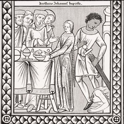 Hinrichtung von Johannes dem Täufer, nach einer Miniatur in einem Psalmenbuch des 13. Jahrhunderts von St. Louis, aus 