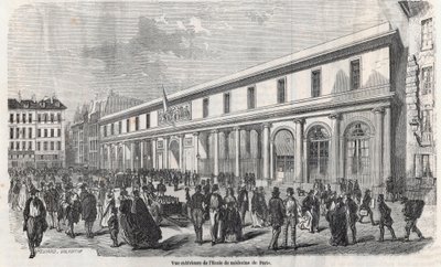 Außenansicht der Pariser Medizinischen Fakultät - Gravur in „Tableau-de-Paris“ von Edmond Texier 1852 von French School