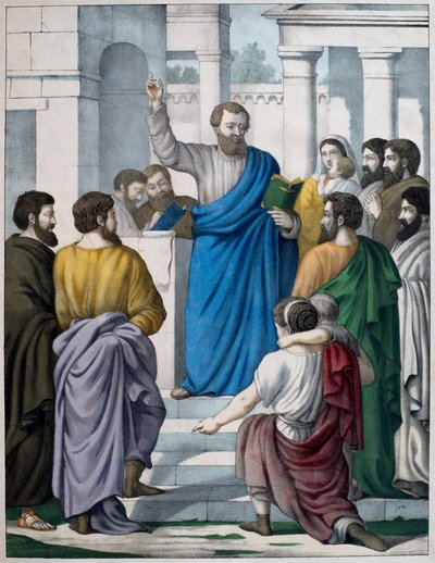 Esra liest das Buch des Gesetzes von Moses, Illustration aus einem Katechismus L