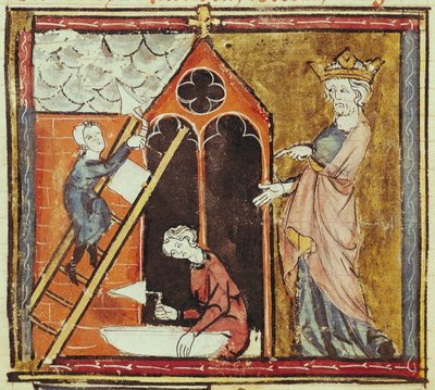 F.235v König Ludwig VI. (1080-1137) beobachtet den Bau einer Kirche, aus den Grandes Chroniques de France, 1375-79 von French School