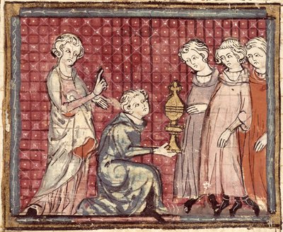 F.29r Die Teilung des Königreichs nach dem Tod von Chlothar I. (497-561), aus den Grandes Chroniques de France 1375-79 von French School
