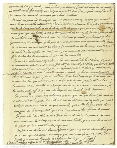 Faksimile des Testaments von Ludwig XVI. von Frankreich von French School