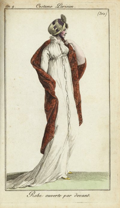 Modische Frau mit Strohhut, Kleid und Schal von French School