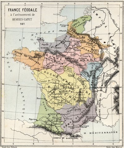 Feudalismus - Frankreich Feodal zur Zeit der Thronbesteigung von Hugues Capet - 987 - Gravur aus „L