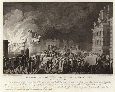 Brand am Corps du Garde auf der Pont Neuf in Paris von French School