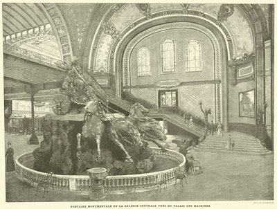 Monumentalbrunnen der Zentralgalerie, in der Nähe des Palais des Machines (Gravur) von French School