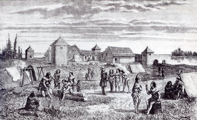 Fort Youkon, eine Handelsstation der Hudson Bay Company, 19. Jahrhundert von French School