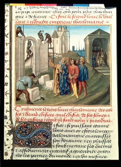 Fr 6465 f.96 Bau der Kirche in Aix La Chapelle durch Karl den Großen (742-814) von French School