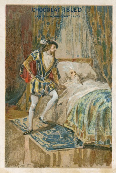 Franz I., König von Frankreich, mit Leonardo da Vinci auf seinem Sterbebett, 1519 von French School