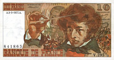 Französischer Geldschein mit dem Abbild des französischen Komponisten Hector Berlioz von French School