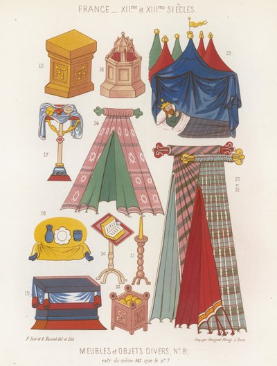 Möbel und verschiedene Objekte des 12. und 13. Jahrhunderts von French School
