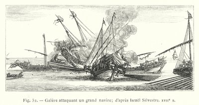 Galeere greift ein großes Schiff an; nach Israel Silvestre, 17. Jahrhundert von French School