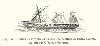Galeere des 14. Jahrhunderts; nach einem Gemälde von Pietro Laurati, Uffizien-Galerie, Florenz von French School