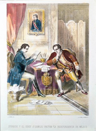 General Augustin de Iturbide, später kurzzeitig Kaiser Augustin I. von Mexiko, unterzeichnet die Unabhängigkeit Mexikos mit O