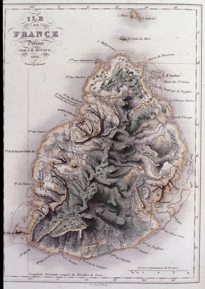 Geografische Karte von Mauritius (ehem. Ile de France) (Gravur) von French School