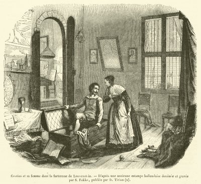 Grotius und seine Frau in der Festung von Louvenstein von French School