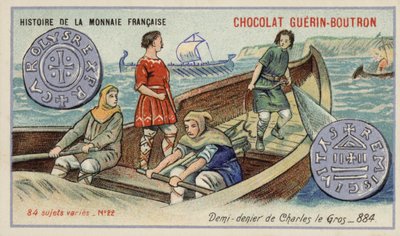 Halbdenar von Karl dem Dicken, 884 (Chromolithografie) von French School
