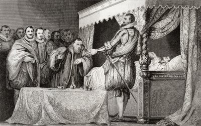 Heinrich III. (1551-89) ernennt Bearnais (1553-1610) zu seinem Nachfolger, aus 