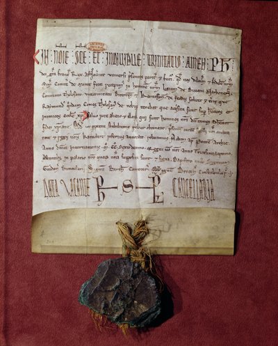 Huldigung an König Philipp II. (1165-1223) von Simon de Montfort (ca. 1160-1218) für die von Raymond VI. (1197-1249) konfiszierten Gebiete, ca. 1216 von French School