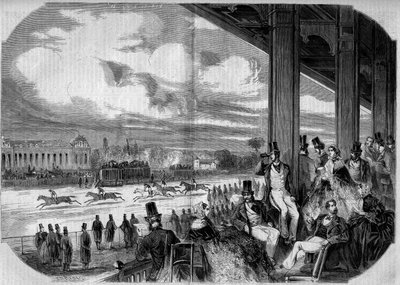 Pferderennen auf der Rennbahn von Chantilly im Jahr 1858 von French School