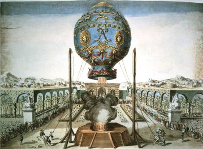 Heißluftballon im Garten von Jean Baptiste Réveillon in Versailles von French School