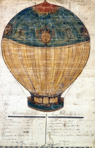 Heißluftballon der Brüder Montgolfier. Originalzeichnung. 1782 von French School