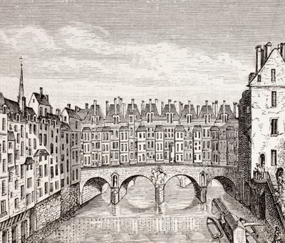 Häuser auf der Saint-Michel-Brücke, Paris, 1875 von French School