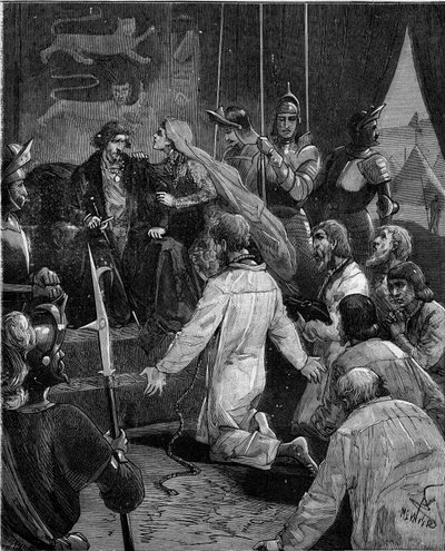 Hundertjähriger Krieg. Die Bürger von Calais: Hingabe von Eustache von St. Peter und seinen Gefährten an König Edward III. von England, unterstützt von Königin Philippa von Hennegau (1311-1369) von French School