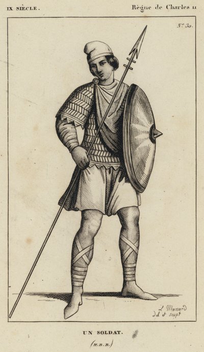 9. Jahrhundert, Herrschaft von Karl II., ein Soldat (Gravur) von French School