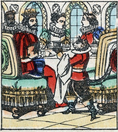 Illustration zu Charles Perraults Märchen „Der gestiefelte Kater“. Holzstich von Imaging Pellerin - Epinal, sp. 19. Jahrhundert. von French School