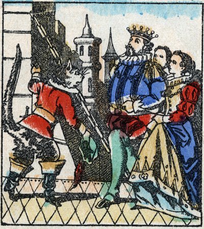 Illustration des Märchens „Der gestiefelte Kater“ von Charles Perrault. Holzschnitt von Imaging Pellerin - Epinal, sp. Ende des 19. Jahrhunderts von French School