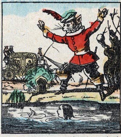 Illustration des Märchens „Der gestiefelte Kater“ von Charles Perrault. Holzschnitt von Imaging Pellerin - Epinal, sp. Ende des 19. Jahrhunderts. von French School