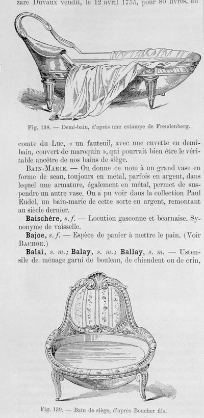 Illustrationen eines Demi-Bains und eines Bain de Siege, 18. Jahrhundert von French School