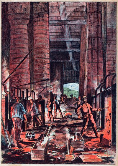 Industrielle Revolution - Puddelofen - Puddelöfen (Puddlage) - Gravur in „Wissenschaften für alle - Populäre Physik und Chemie“ von Alexis Clerc - Ende 19. Jahrhundert - Private Sammlung von French School