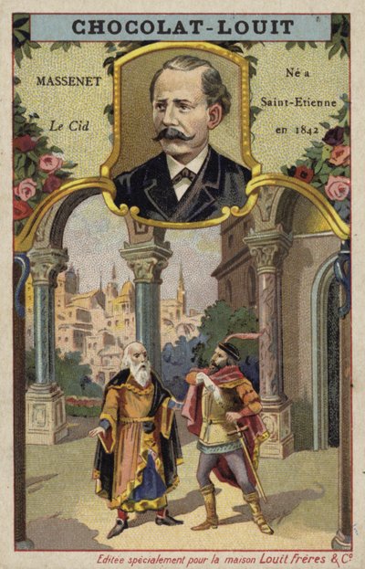 Jules Massenet, französischer Komponist, und eine Szene aus seiner Oper Le Cid von French School