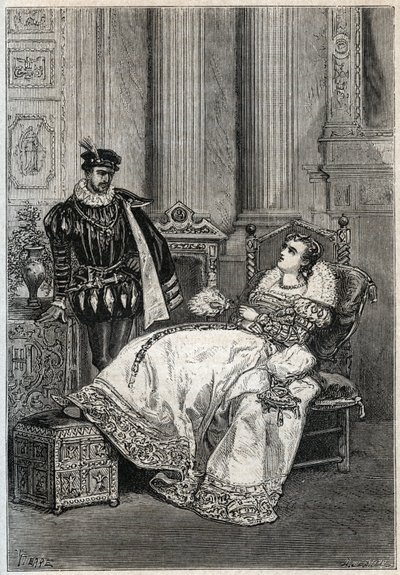 König Heinrich II. (1519-1559) und Diane de Poitiers (1499-1566) - Heinrich II. von Frankreich und Diane de Poitiers - Gravur aus „Geschichte Frankreichs“ von Jules Michelet - 1876-1877 von French School