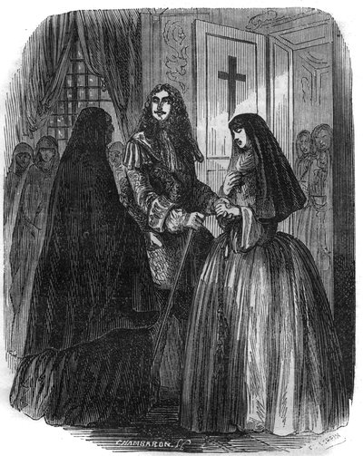 König von Frankreich Ludwig XIV. (1638-1715) mit Louise Francoise de la Valliere (1644-1710). Gravur des 19. Jahrhunderts. von French School