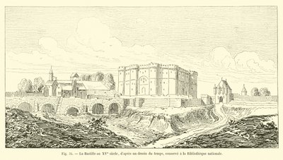 Die Bastille im 15. Jahrhundert, nach einer zeitgenössischen Zeichnung, aufbewahrt in der Nationalbibliothek von French School