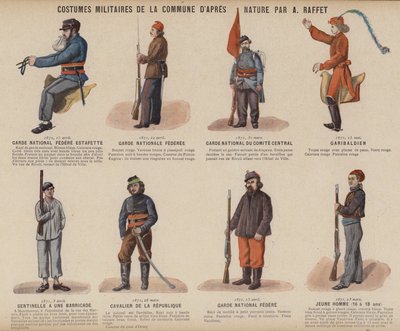 Die Kommune von Paris, Militärische Kostüme der Kommune von A. Raffet (Farblithografie) von French School