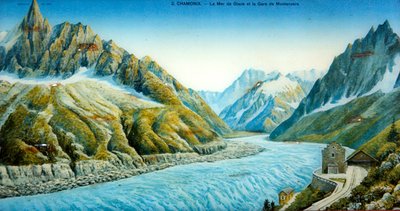 La Mer du Glace, Aiguille du Dru und Montanvers Station, ca. 1900 von French School